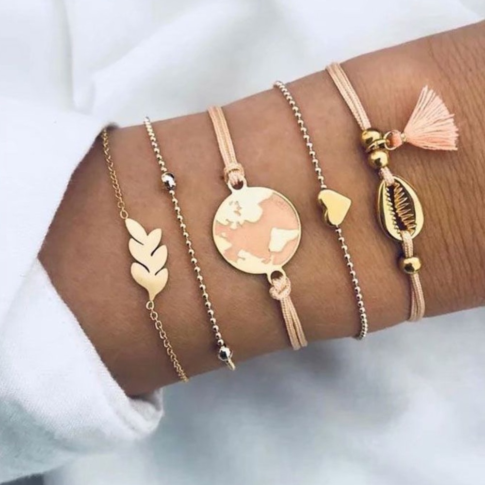 *ANNITA* 5-Pc Gold x Orange Fashion Bracelet Set